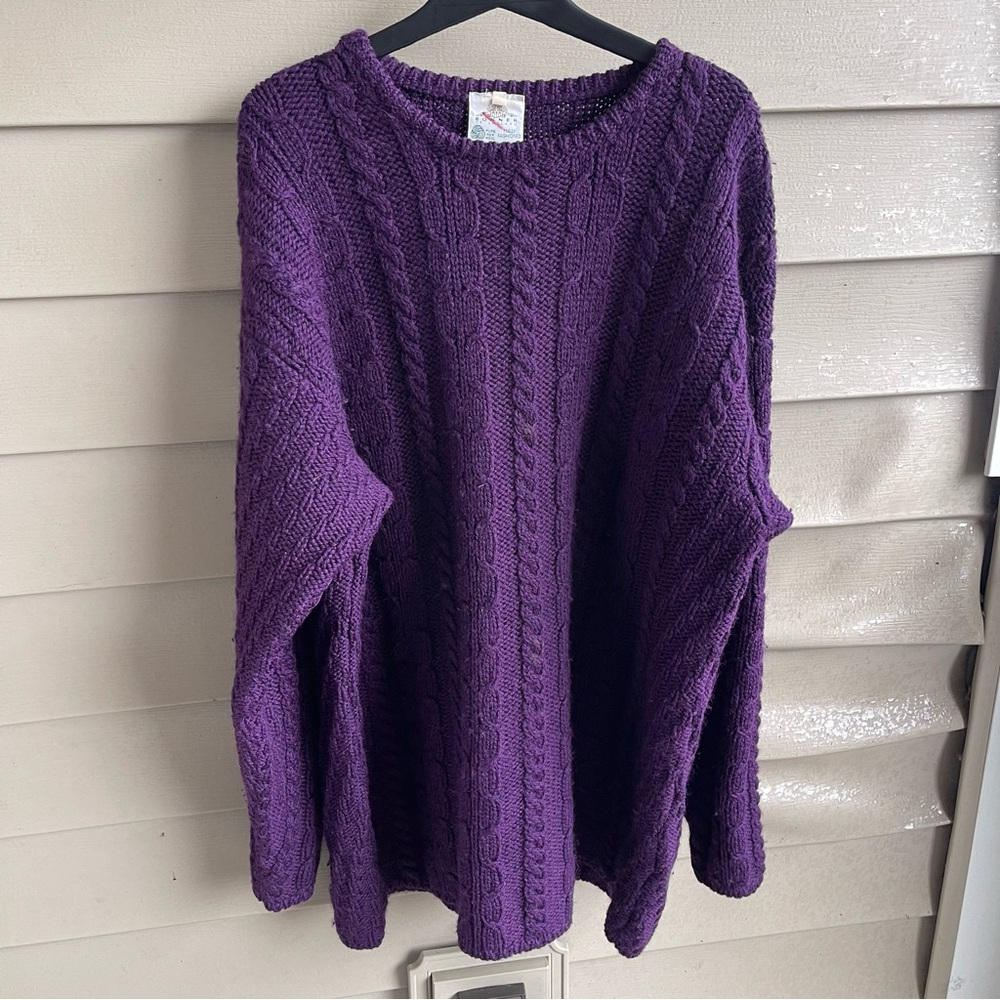 Vintage Bonner of Ireland Wool Cable Knit Pullover Sweater Womens size XL Purple